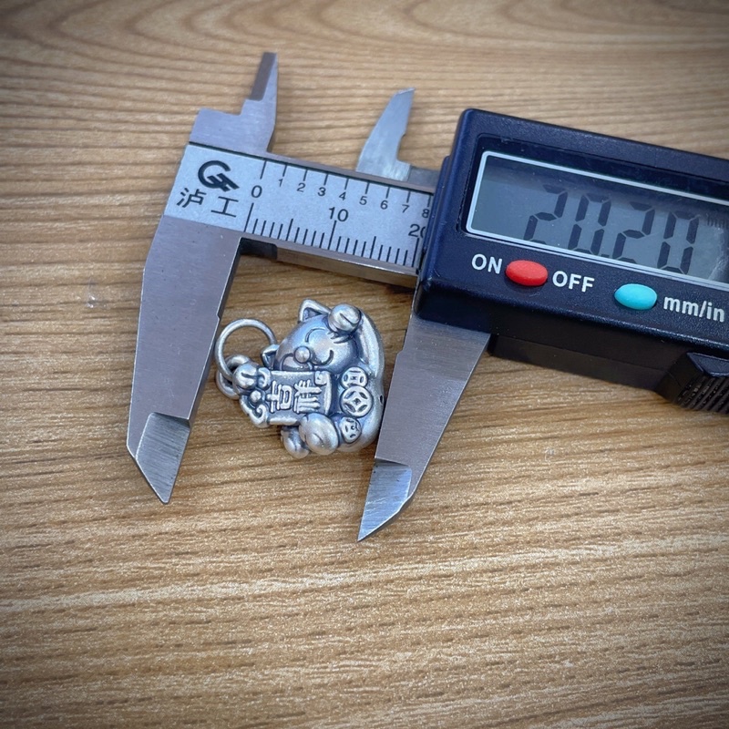 [S925] Charm bạc 3D treo Mèo Thần Tài - MH733