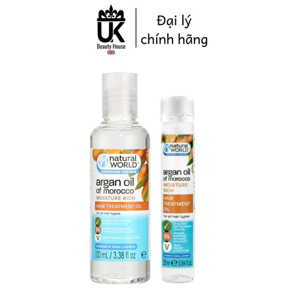 Dầu dưỡng tóc argan oil of morocco natural world 100ml/ 25ml giúp nuôi dưỡng và chống oxy hóa cho da và tóc cao cấp