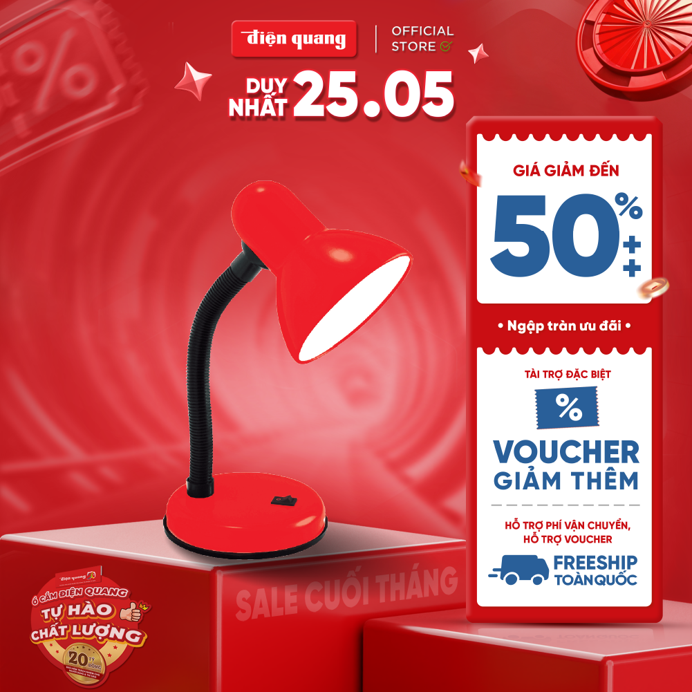 Dien Quang Dq Dkl03 Bw Table Lamp (Iron Reflector, Red and Black, Yellow Light Bulb, Plugs Directly into the Power Supply)