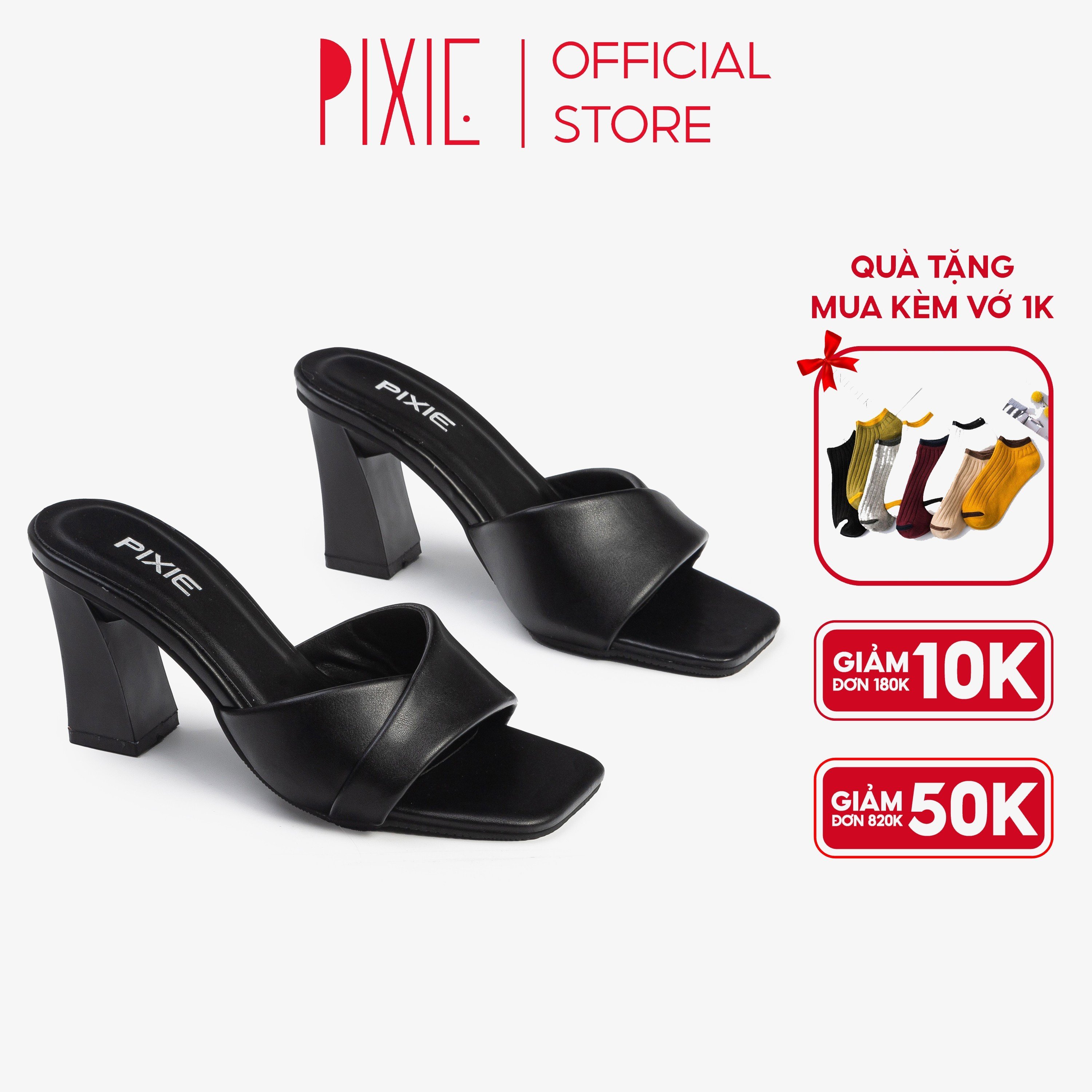 Guốc cao gót 7cm quai ngang pixie h090