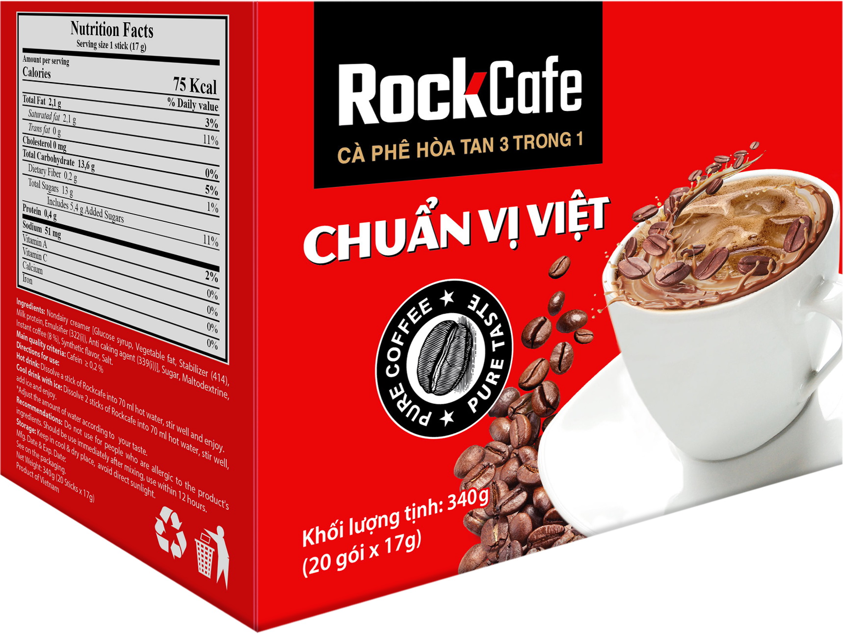 RockCafe - Cà phê hòa tan 3 trong 1 - Cafe Chuẩn Vị Việt - Thơm ngon - Đậm vị