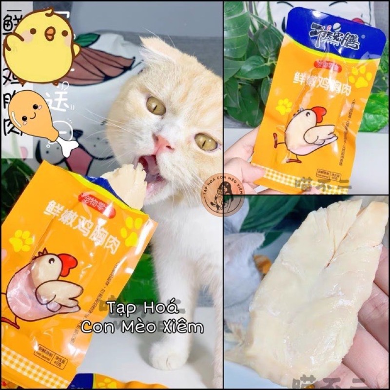 Ức Gà Hấp Ăn Liền 40gr- Thức Ăn Vặt Ưa Thích Dành Cho Chó Mèo