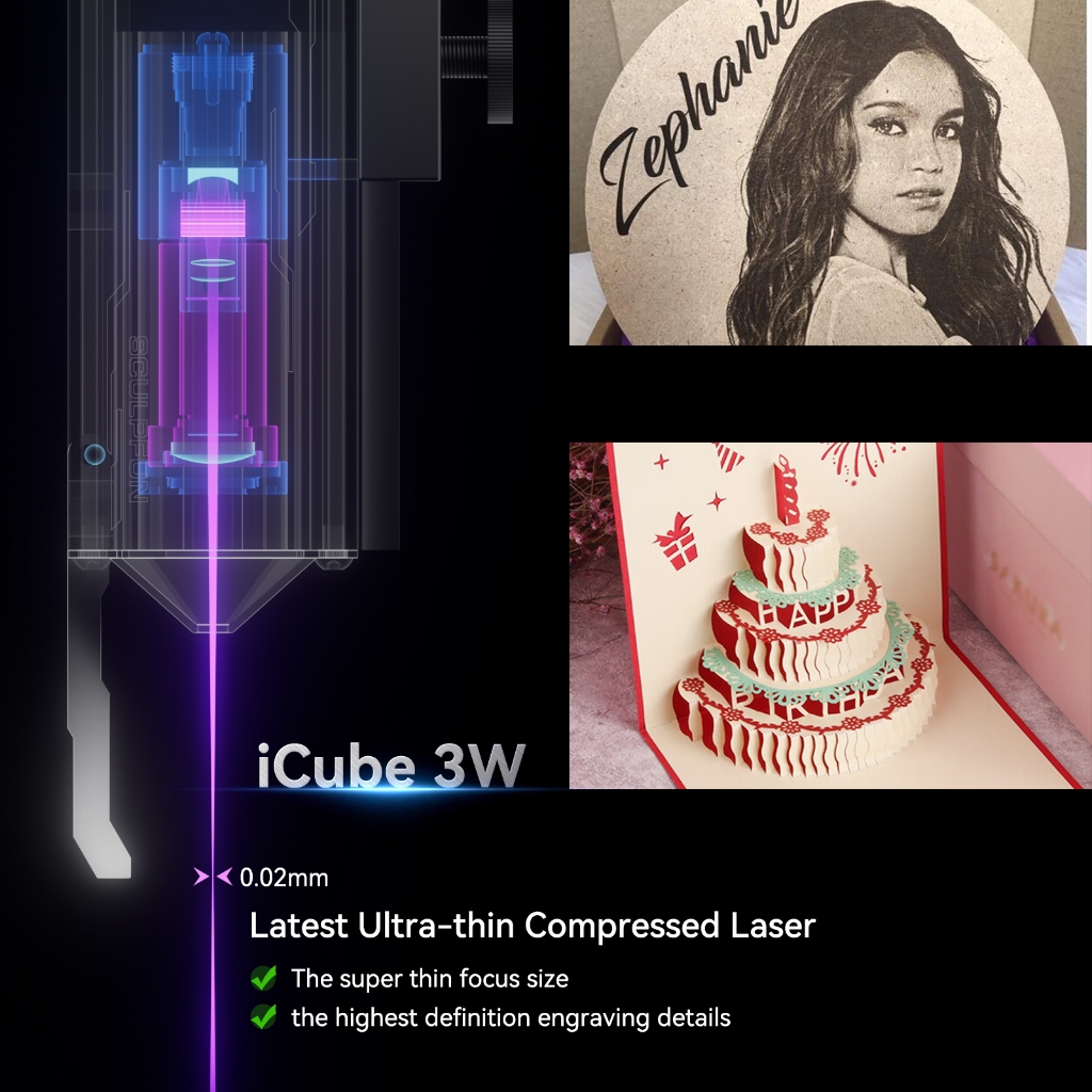 Atomstack SCULPFUN Máy khắc laser SCULPFUN iCube,Hỗ trợ WIFI APP Windows,Mac Máy khắc Laser thích hợp cho nhựa, acrylic, gỗ và thép không gỉ