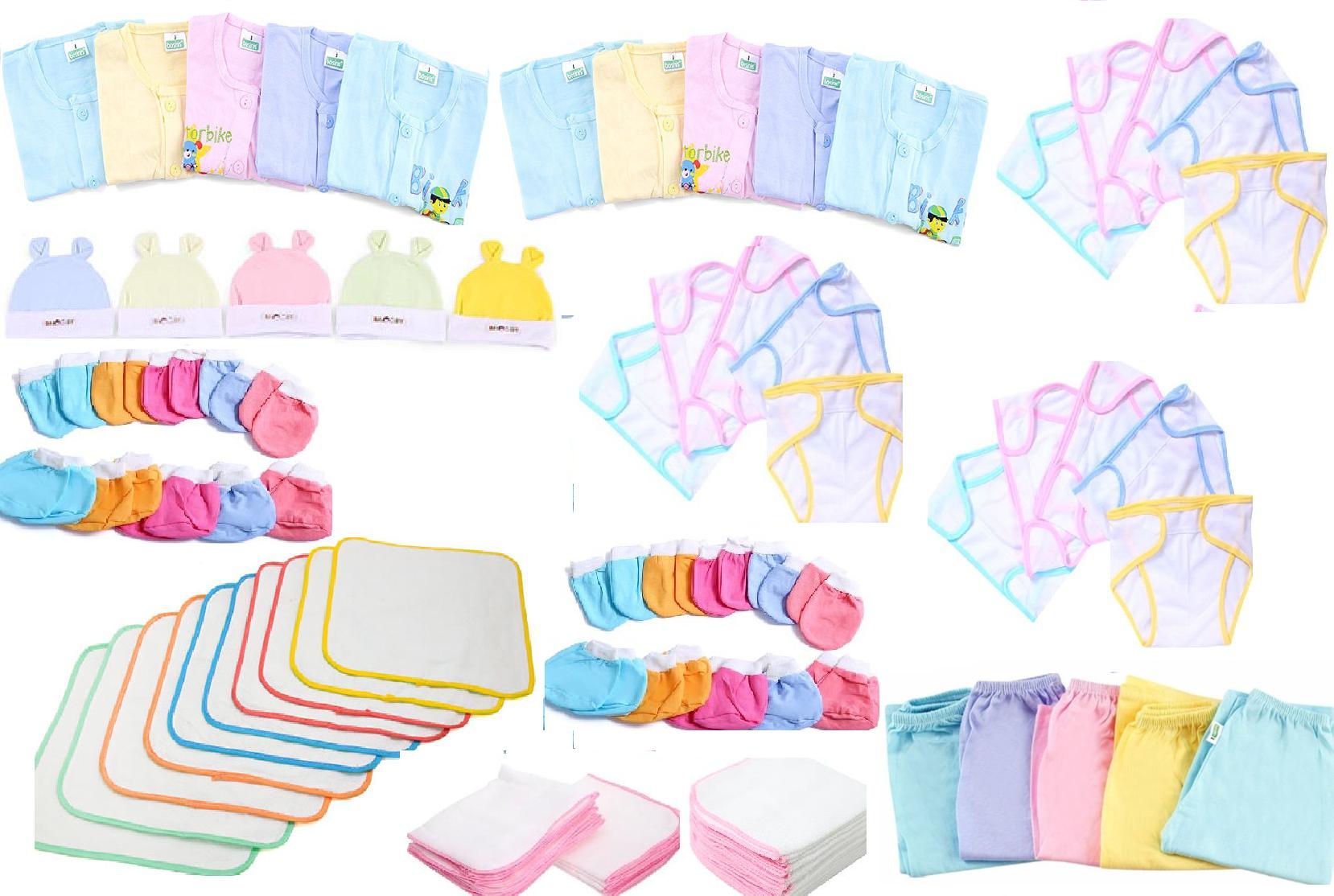 Combo đồ đi sinh 85 món đồ dùng cho bé sơ sinh 10 áo 15 tã 15 khăn 10 cặp bao tay 10 cặp bao chân 5 nón 5 quần 15 tã lót