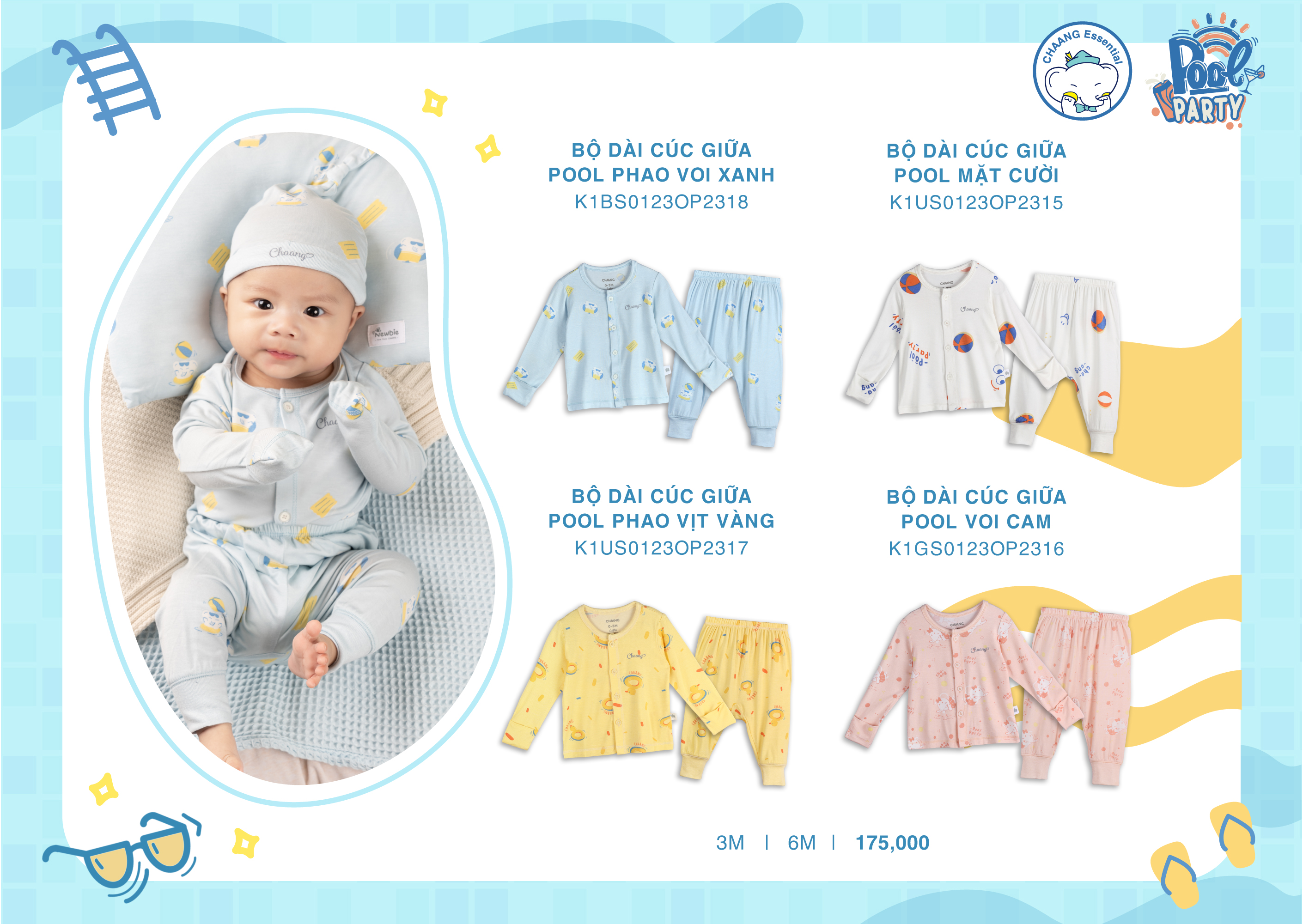 [CHAANG] Bộ dài cúc giữa sơ sinh Pool Chaang