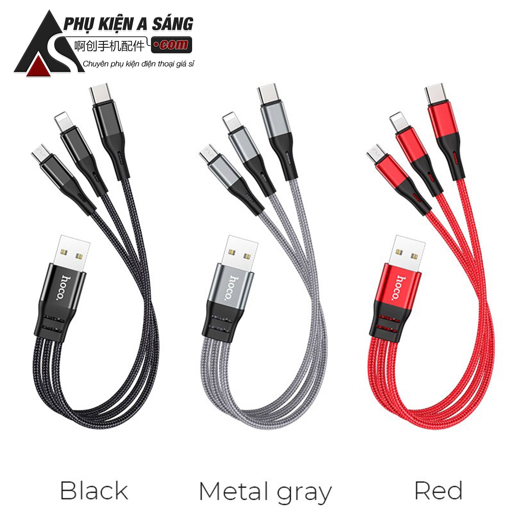 Cáp Sạc Hoco X47 3 Đầu IPhone - Micro Usb - Type C Dây Dù Chống Đứt
