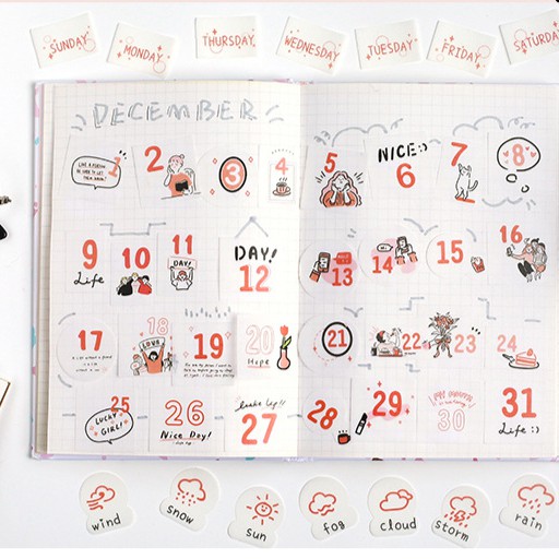 Gói Sticker dán Số ngày trang trí 45 miếng/set