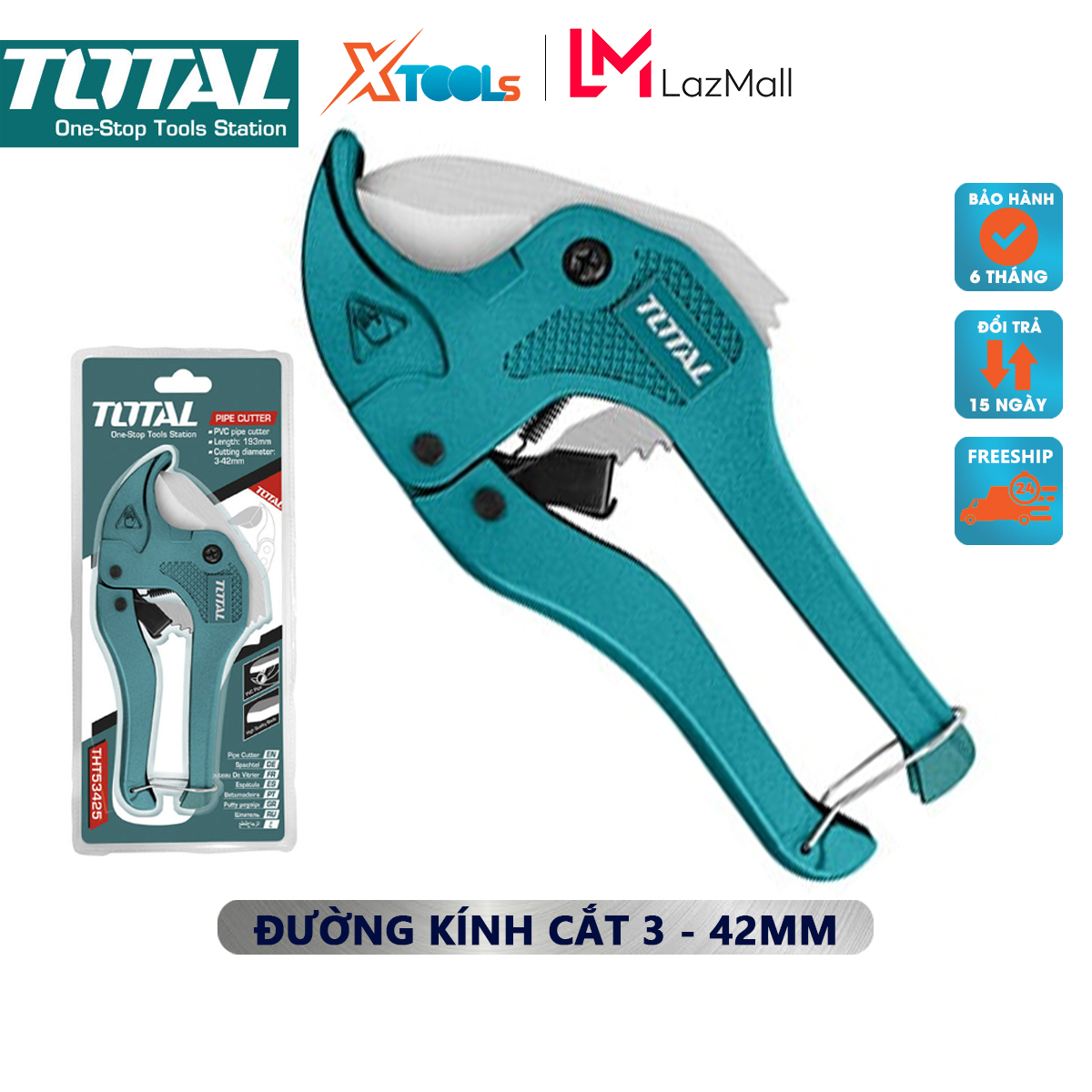 Knife PVC pipe cutting total | scissors for cutting PVC pipe length 193mm, cutting diameter 3-42mm, compact design, trọng lượng nhẹ tube cutting plastic PE, pp, PVDF commonly used for factory, mechanical, electric, water