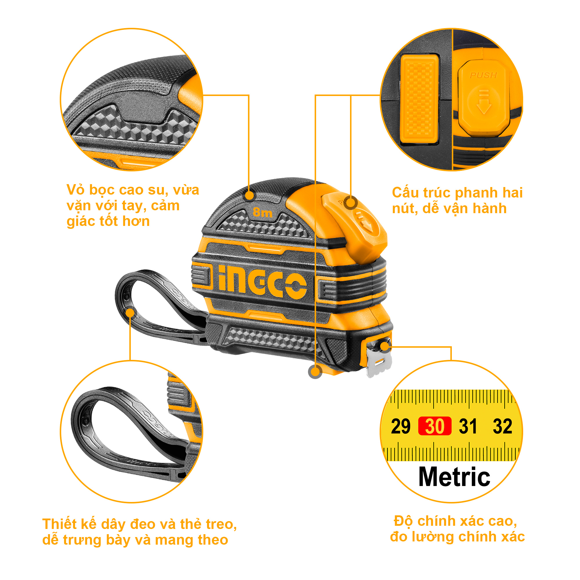 Thước đo tự hãm dài 5M HSMT08525 | 8M HSMT08825 bản rộng 25mm hệ đo lường Inch/Cm