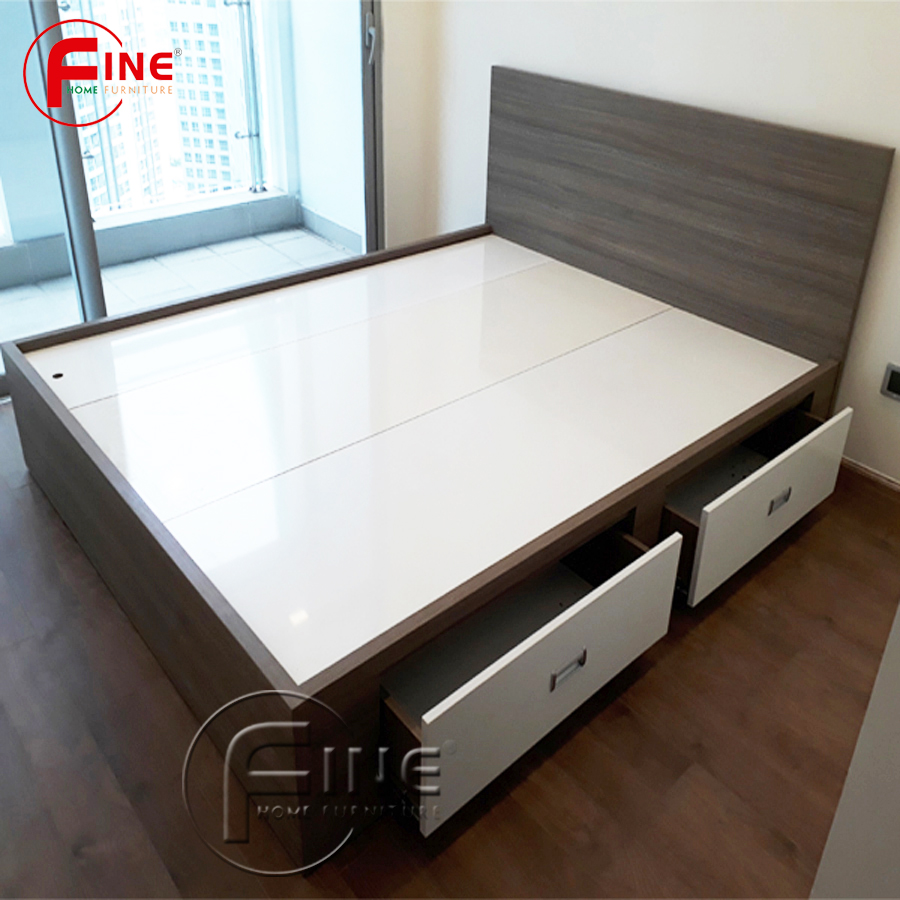 Giường 2 Hộc Kéo FINE FG021 (160cm x 200cm) Vai giường đứng, Thiết kế hiện đại, phong cách Nhật cho người Việt