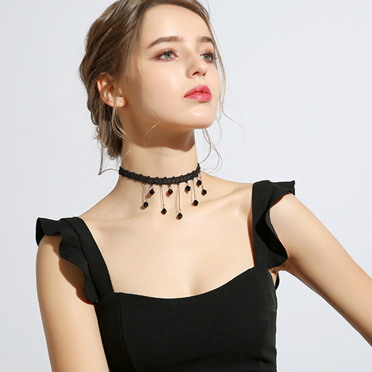 [HCM]Vòng Cổ Dây Đeo Choker hạt trai đen tua tua sang trọng Bộ vòng tatoo choker