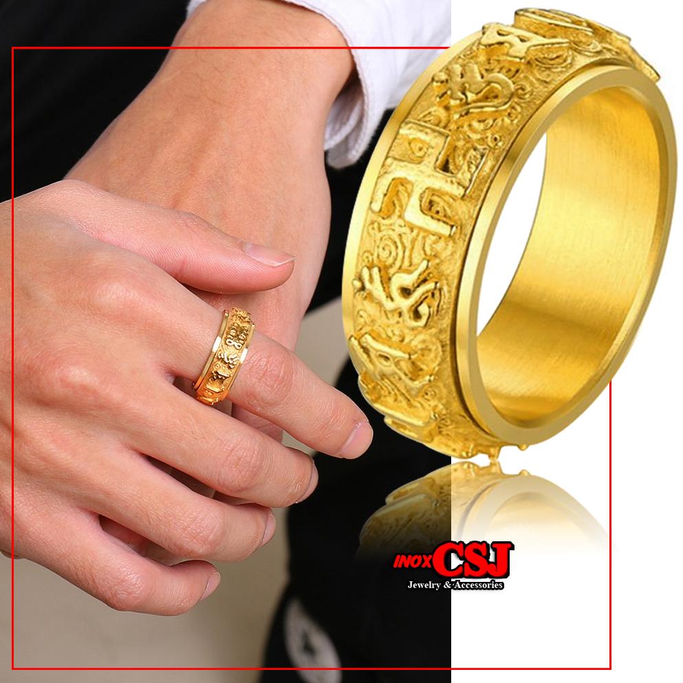 NHẪN TITAN VÀNG CÂU CHÚ OM MANI PADME HUM cầu bình an, mang may mắn