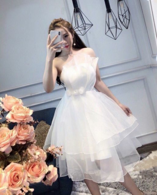 Đầm lưới công chúa cúp ngực, 3 tầng xòe