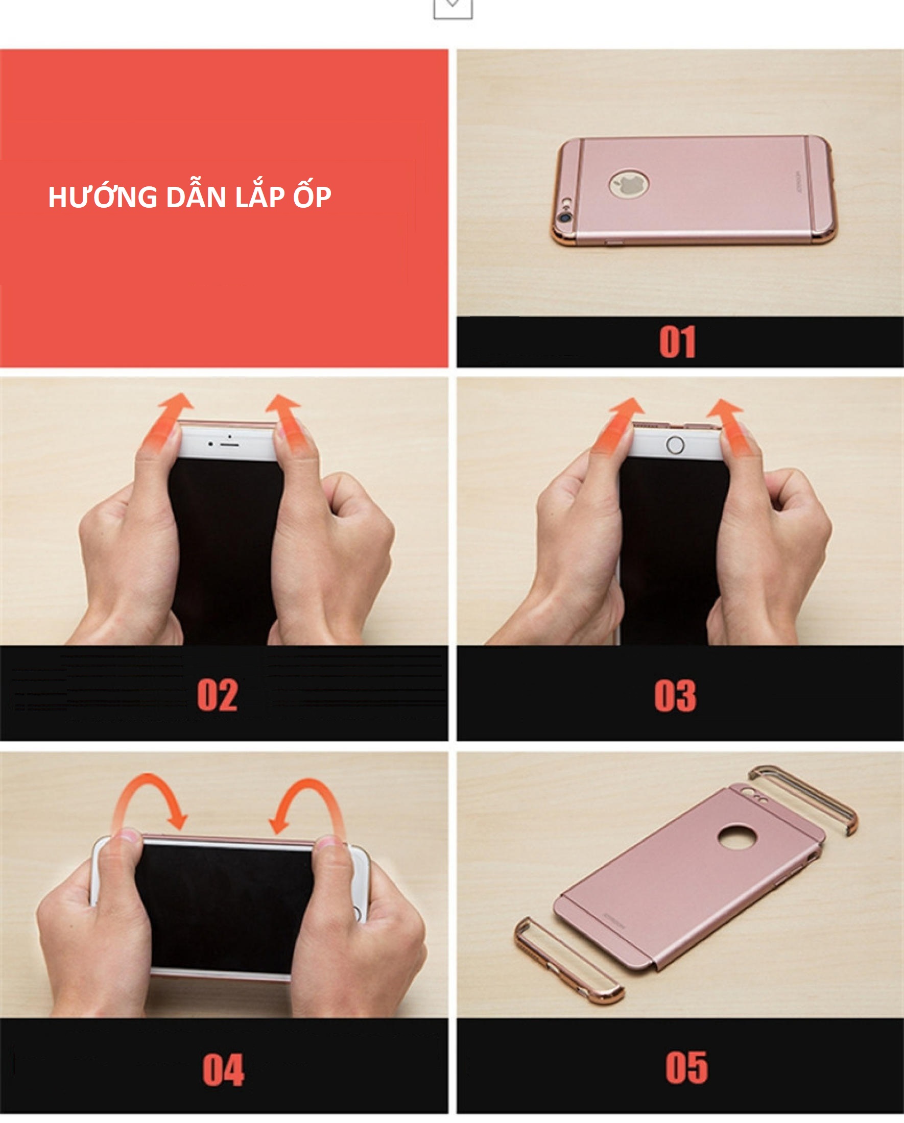 Ốp lưng 3 mảnh iPhone 5/5S, 6/6S, 6/6S plus, 7/8 Plus