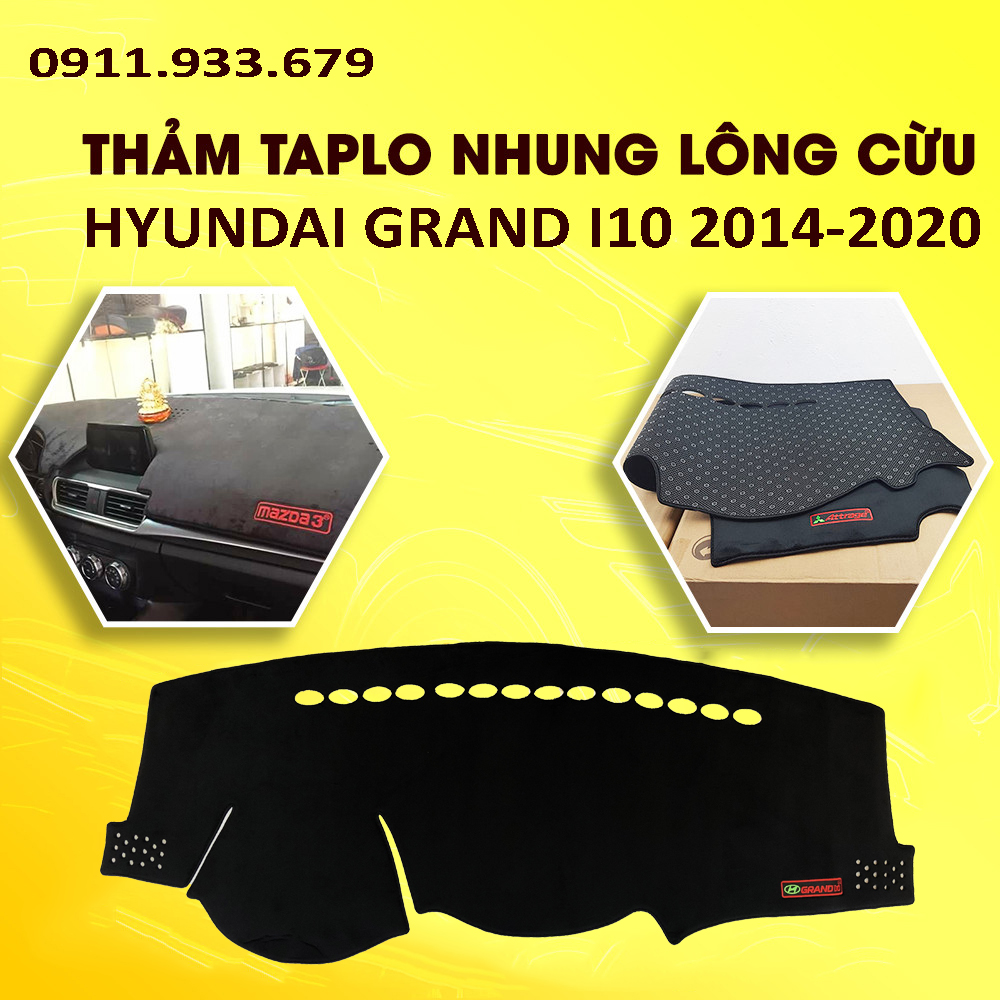 HCM - Thảm taplo nhung lông cừu xe Grand I10 2014-2023 cao cấp chống nắng hiệu quả cho xe , hàng 3 lớp có lớp chống trơn trượt.