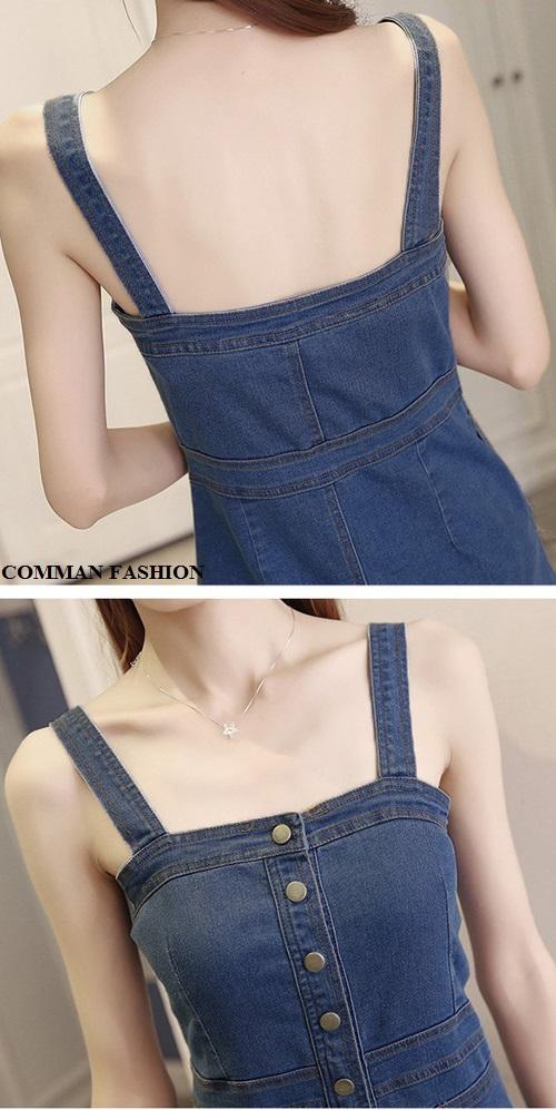 CAO CẤP Yếm Jean Nữ Cài Nút Dọc 3862