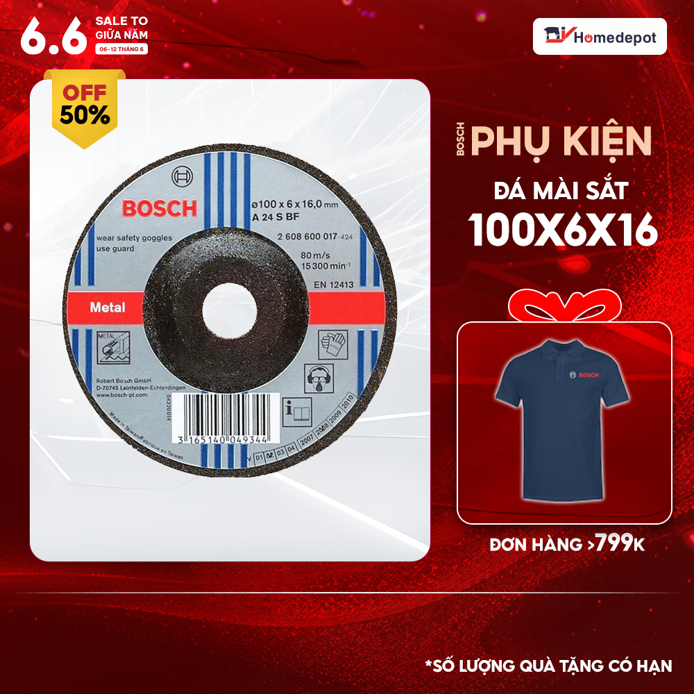 Đá mài Bosch 100x6x16mm (sắt) 2608600017