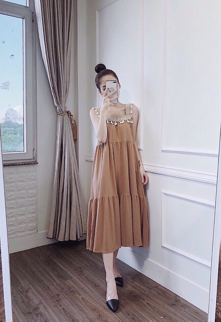 [FREESHIPMAX]Đầm bầu thời trang thiết kế dáng dài phong cách Hàn Quốc rẻ đẹp - Váy bầu đẹp giá rẻ C4