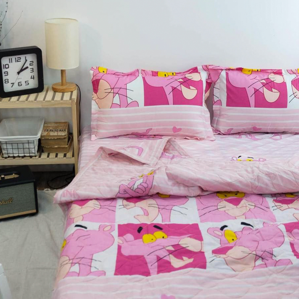 Bộ ga gối báo Pink Poly Cotton siêu mềm mại