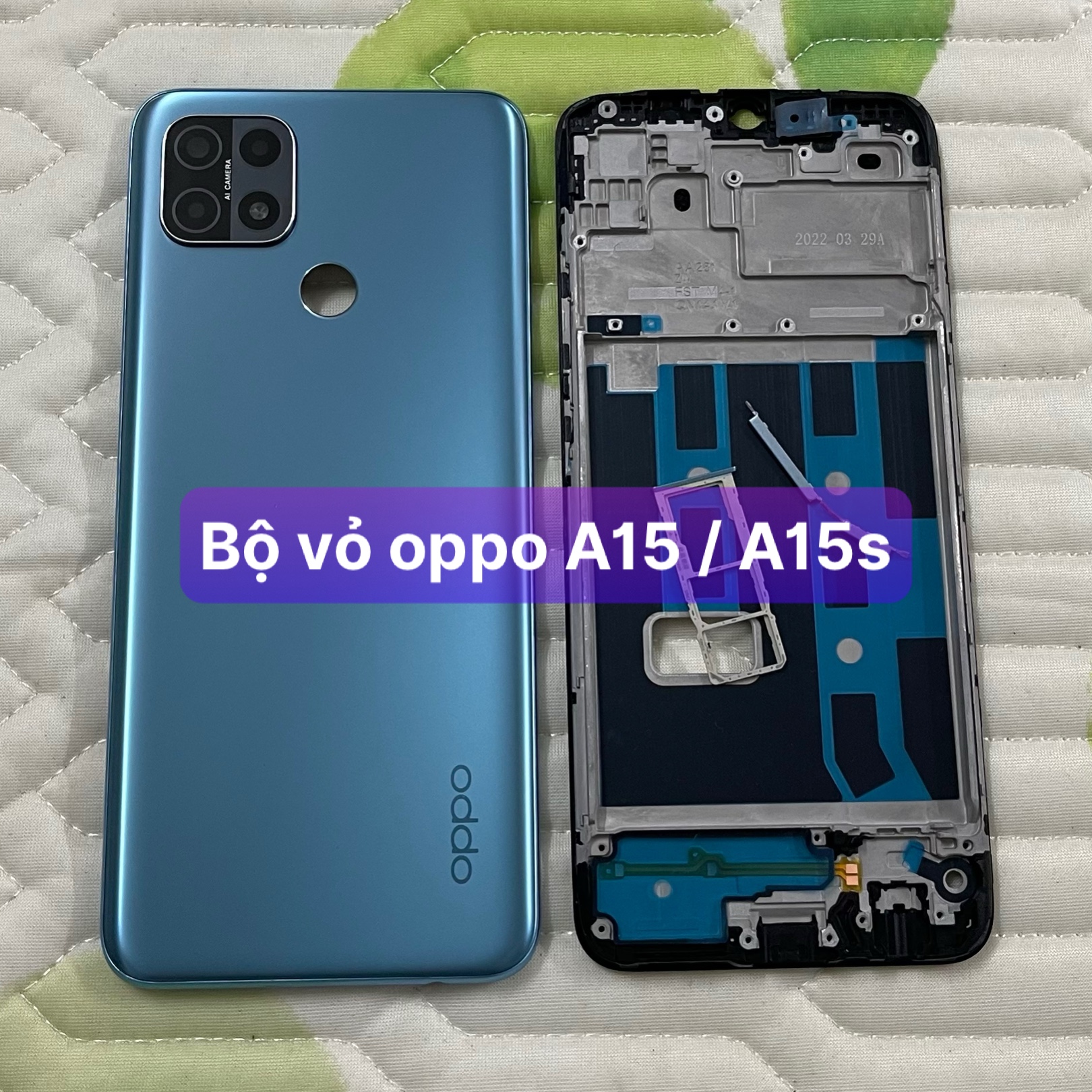 bộ vỏ sườn oppo A15 / A15s ,kèm khay sim,phím,kính camera