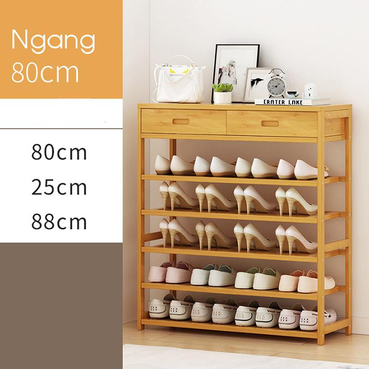 Kệ giày dép 5 tầng dài 80cm, gỗ tre tự nhiên, kiểu dáng hiện đại, phong cách Hàn Quốc, mode 2021