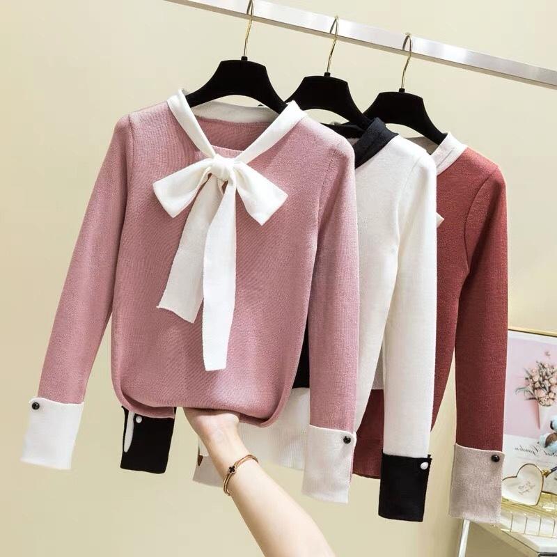 Áo thun len cổ nơ cao cấp