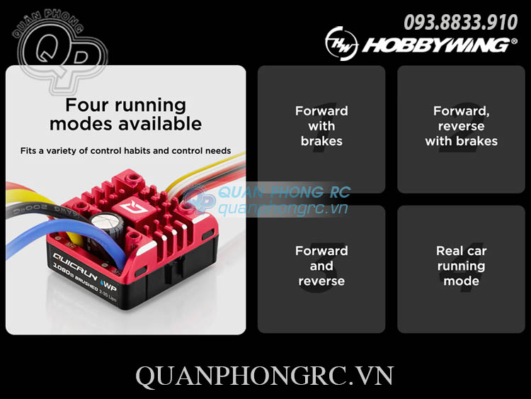 Hobbywing QuicRun WP 1080 G2 80A Brushed ESC For 1:10 Rock Crawler (30120202)