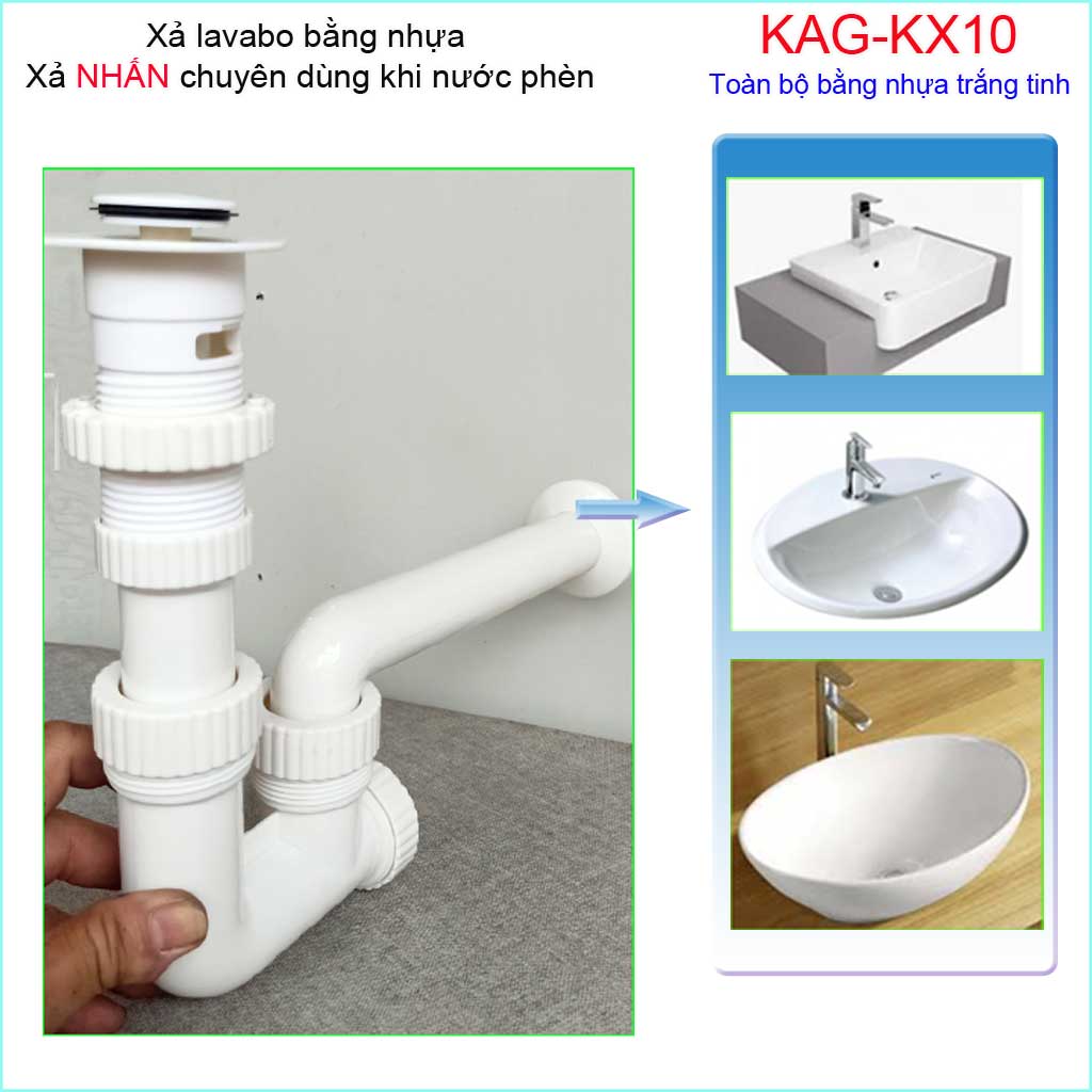 Xả chậu lavabo nhựa KAG-KX10, Xả nhấn nút lavabo cho nước nhiễm phèn chất liệu nhựa 100% không gỉ séc