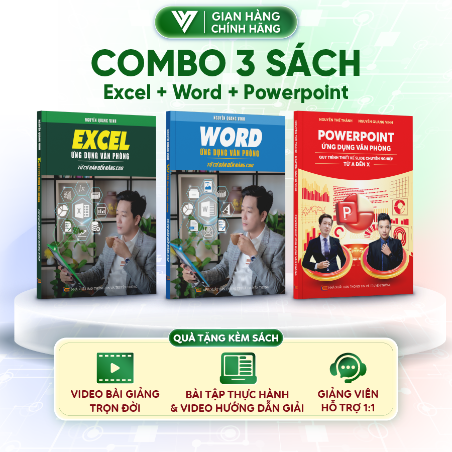 Combo 3 Sách Word, Excel, PowerPoint Ứng Dụng Văn Phòng CB3WEPP + Tặng 101 Phím Tắt + Bảng Hàm