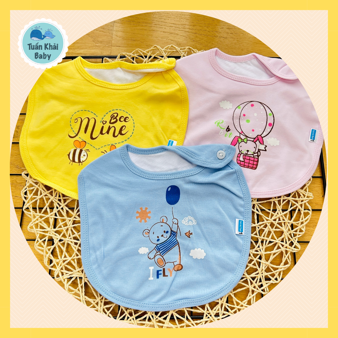 Túi 1 Yếm sơ sinh Cài Vai cotton 2 lớp Cotton Thái Hà Thịnh-  Chất vải  mềm mịn, thấm hút tốt - Yếm Ăn Dặm