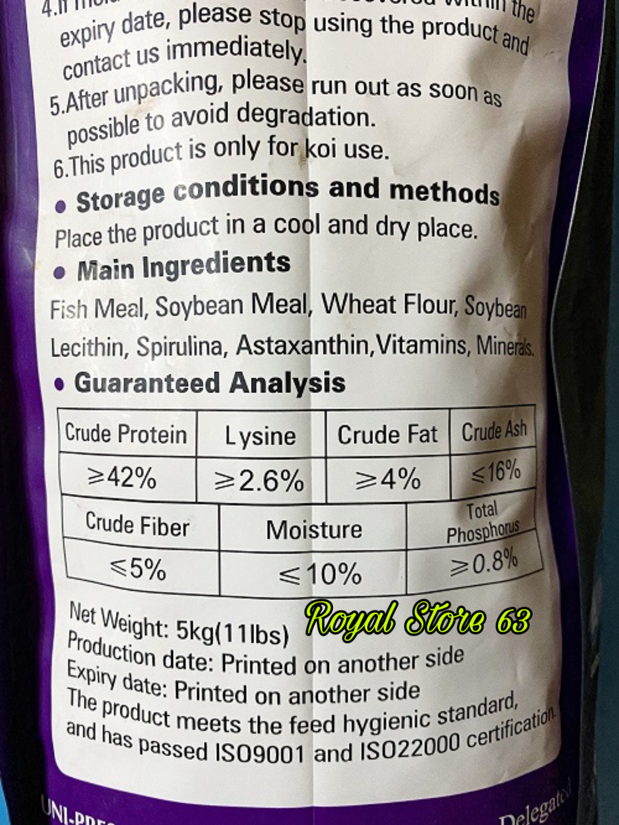Aquamaster Hi Growth (Tím) thức ăn cho cá Koi (Chiết lẻ túi 5kg)