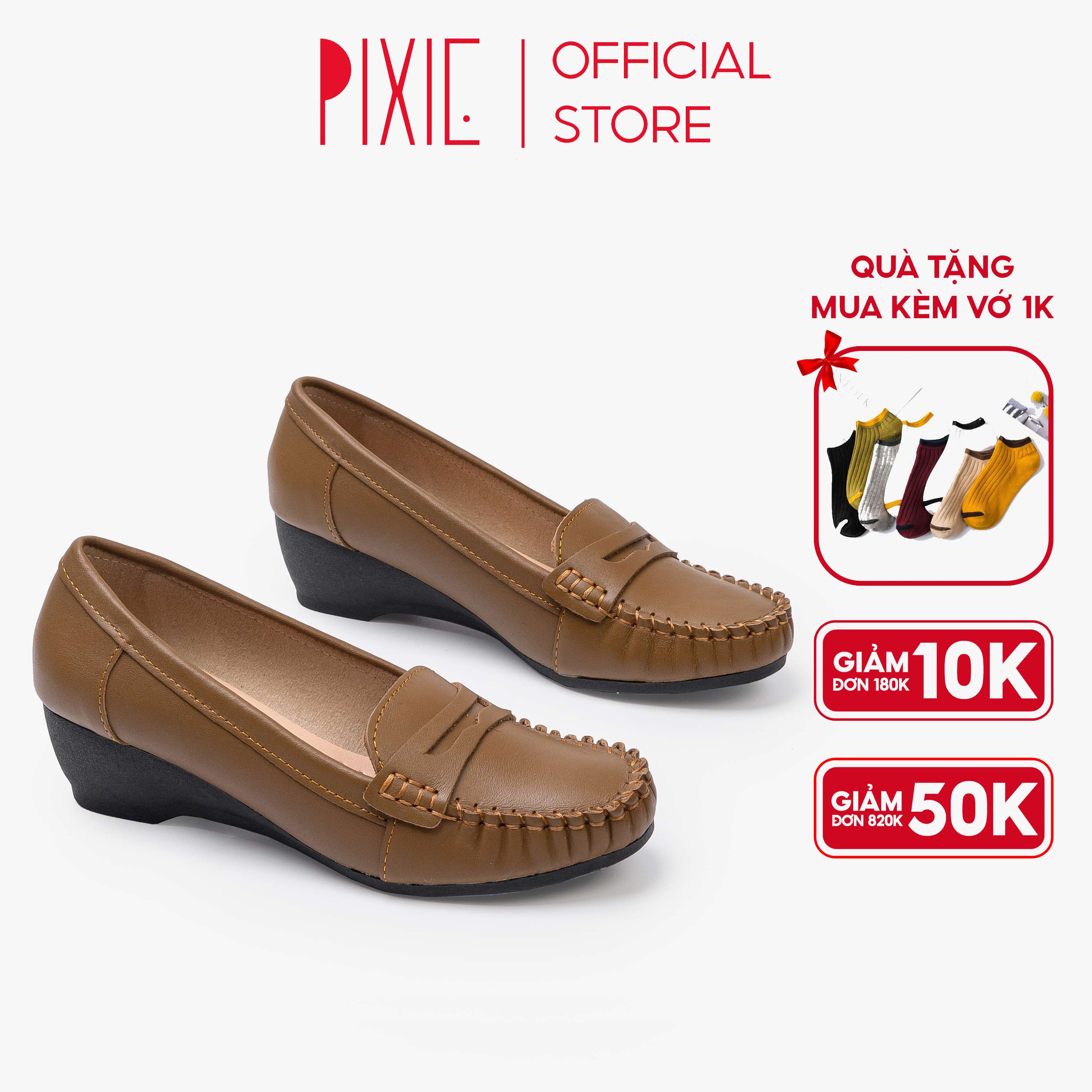 Giày mọi đế xuồng 5cm da thật pixie x997