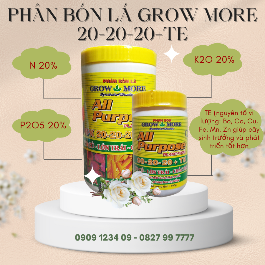 Phân bón lá grow more 20 20 20 + te all purpose plant food