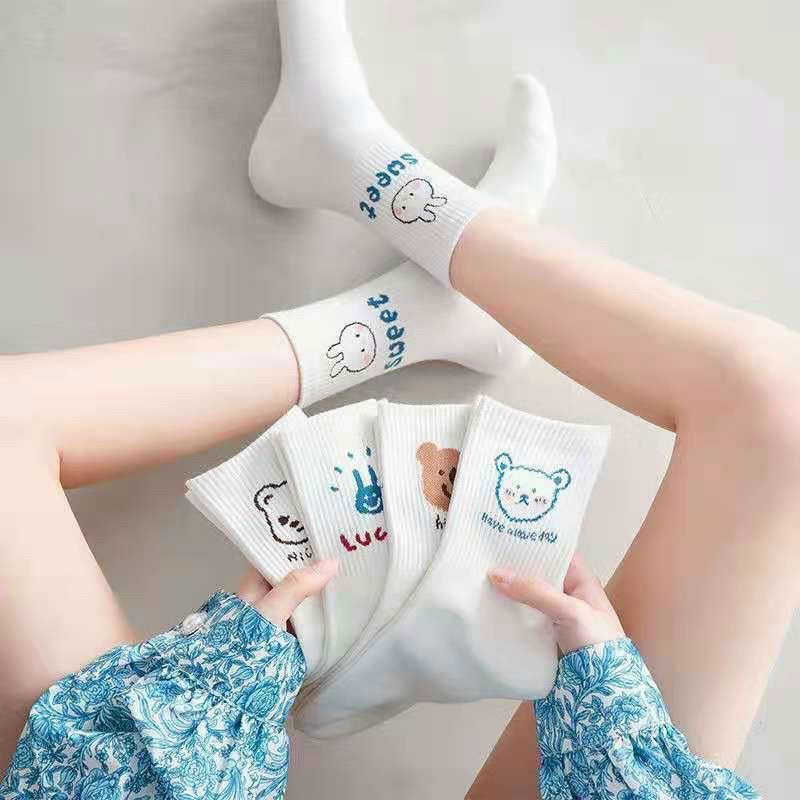 [FreeshipMAX] Set 10 đôi tất trắng in hình gấu thỏ cute