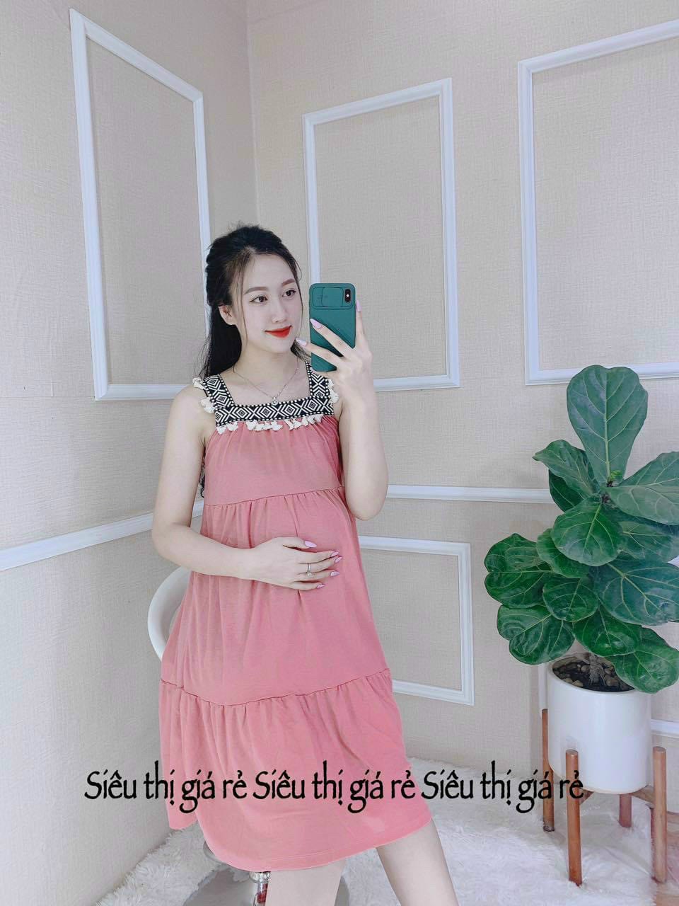 váy bầu,đầm bầu suông a 2 dây chất mềm mịn thấm hút mồ hôi kiểu dáng trẻ trung