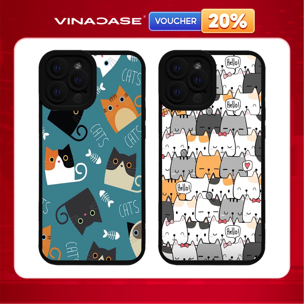 Ốp lưng Vina Case Iphone 6S/6 Plus/7G/8G/X/Xs/11/12/....dẻo cạnh vuông lỗ camera hình Cats