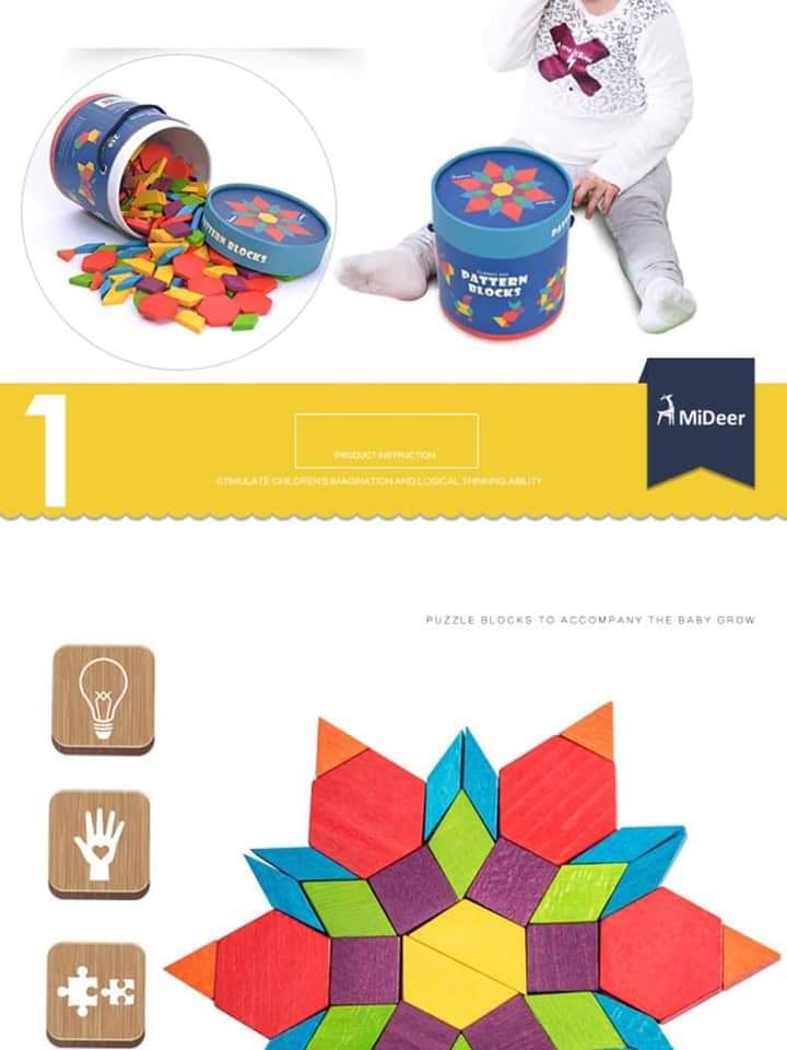 Chính hãng Mideer 250 miếng - BỘ XẾP HÌNH GỖ PATTERN BLOCK