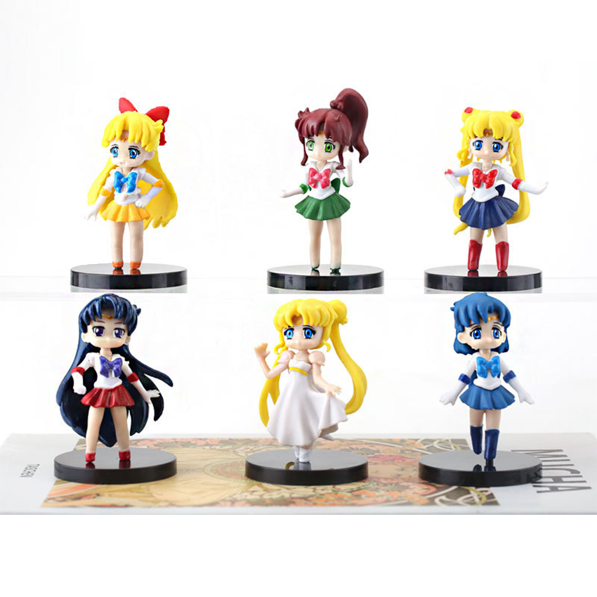 Bộ 6 đồ chơi Sailor Moon Thủy thủ Mặt Trăng cao 7 cm có đế đỡ chân