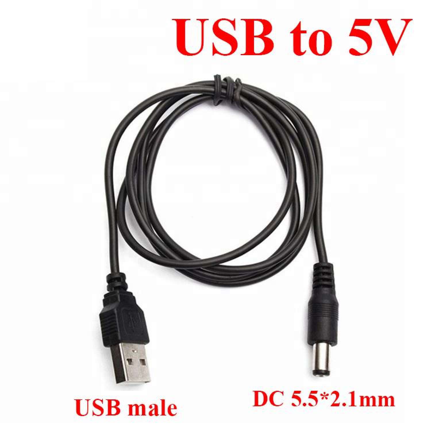 Cáp chuyển usb ra 5v cổng tròn - jack dc 5.5*2.1mm