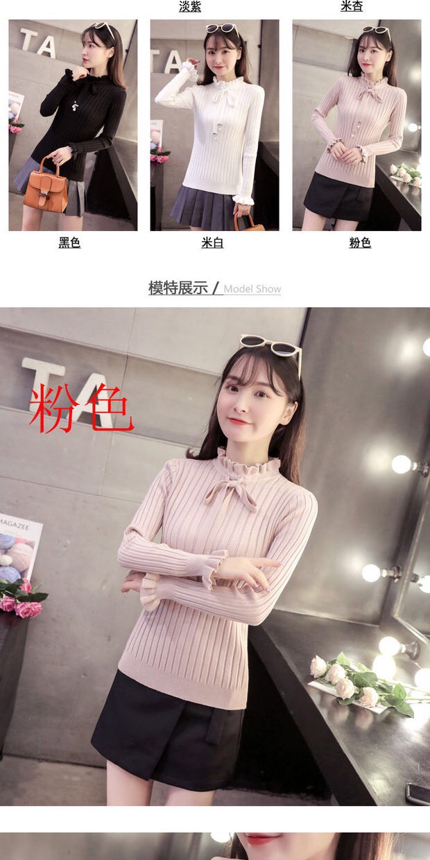 Áo Thun Gân Hot Trend Tay Dài Xòe Bèo Cổ Trụ Bèo Cột Nơ Đính Châu Xinh Xắn TTSLA0272