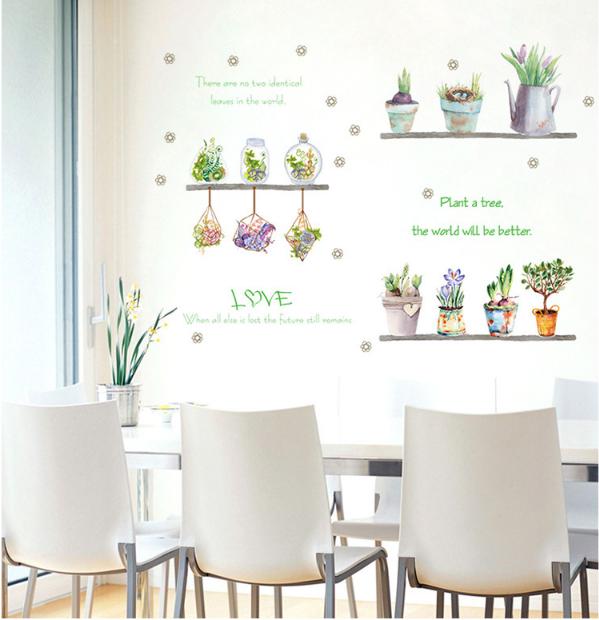 Decal trang trí nhiều chậu cây hoa cổ điển