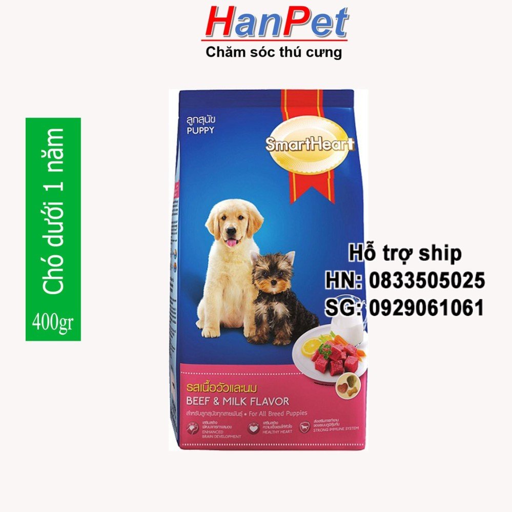 Hanpet - (Gói 400g) thức ăn dạng hạt cao cấp Smartheart Puppy DÀNH CHO CHÓ DƯỚI 1 NĂM TUỔI ( 215)