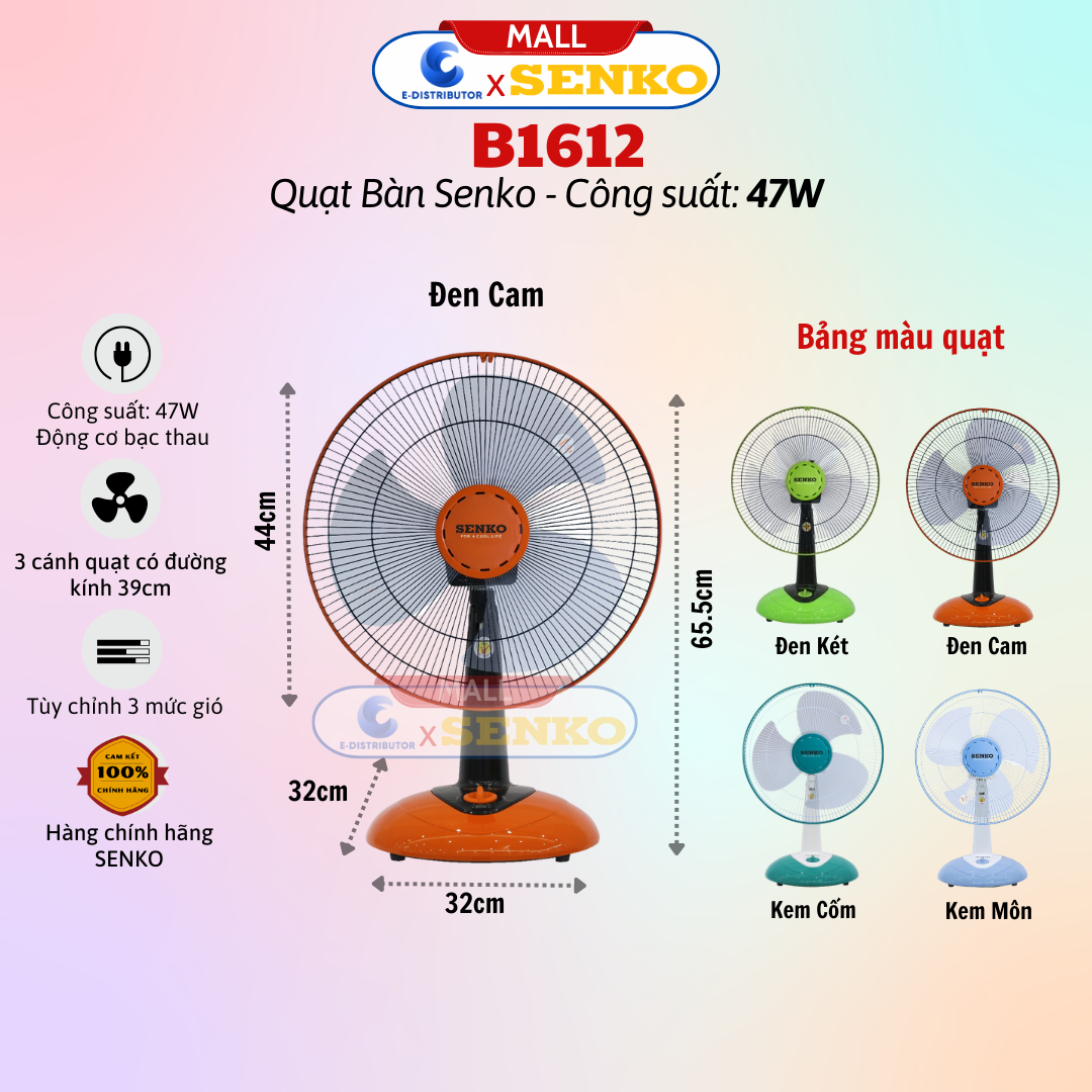 Quạt bàn b4 senko b1612 - công suất 47w - hàng chính hãng - bảo hành 24 tháng