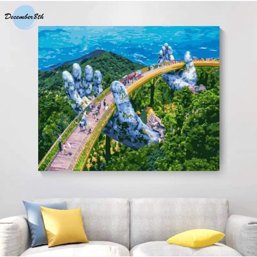 Tranh đính đá phong cảnh cầu vàng kt 30x40cm