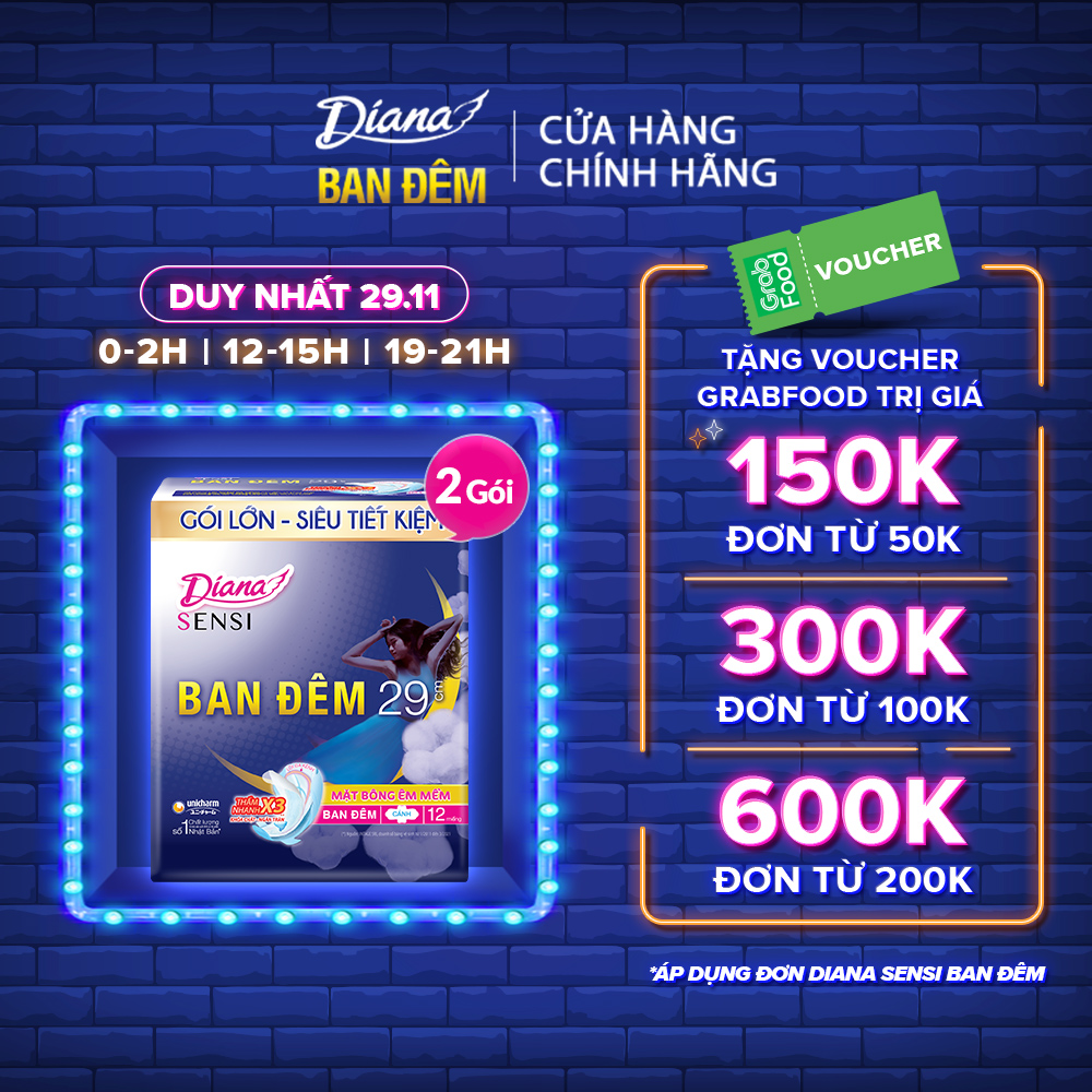 Combo 2 gói Băng vệ sinh Diana Sensi ban đêm 29cm gói 12 miếng