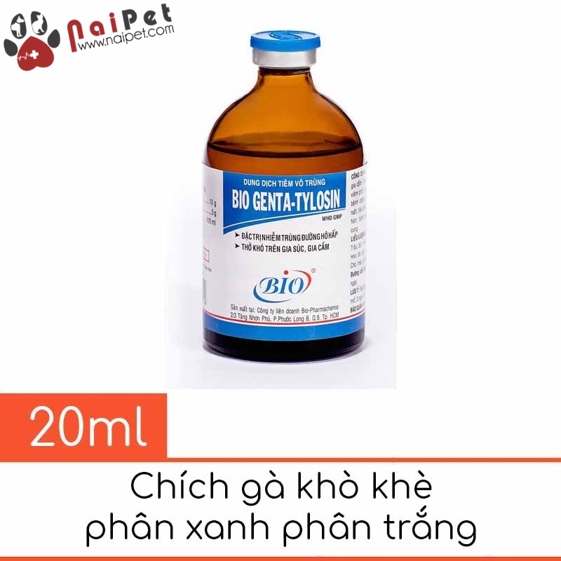 Dung dịch tiêm đặc tr.ị nhiễm trùng hô hấp đường tiêu hóa bio genta tylosin -20ml