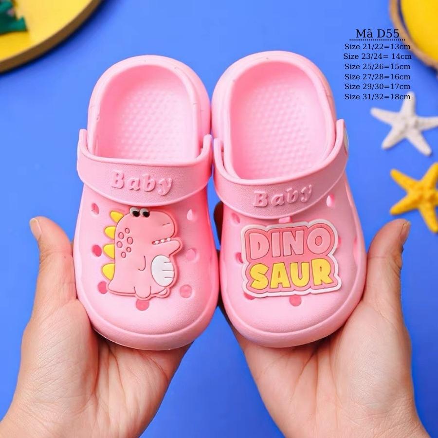 Dép sục cross cho bé gái 1 - 5 tuổi có quai hậu họa tiết khủng long màu hồng dễ thương D55