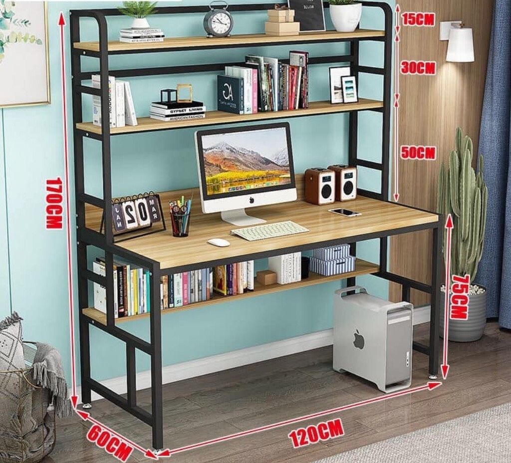 Bàn Làm Việc Chân Sắt Có Kệ Sách Đa Năng