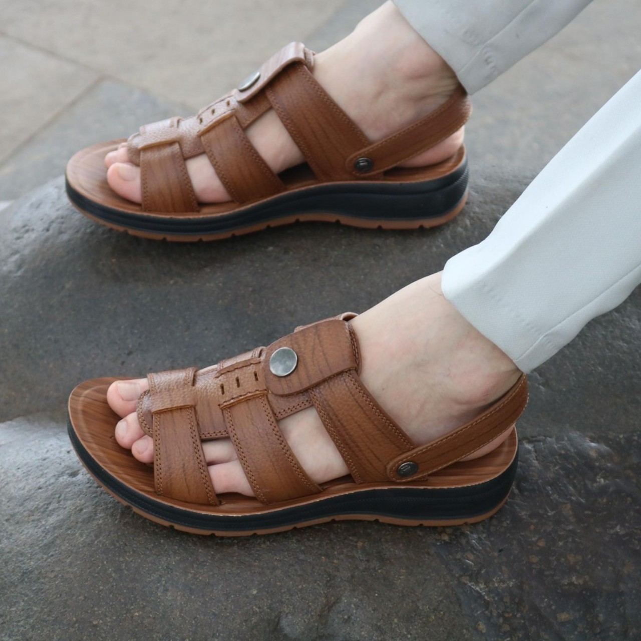 Dép sandal nam da bò lịch lãm sang trọng