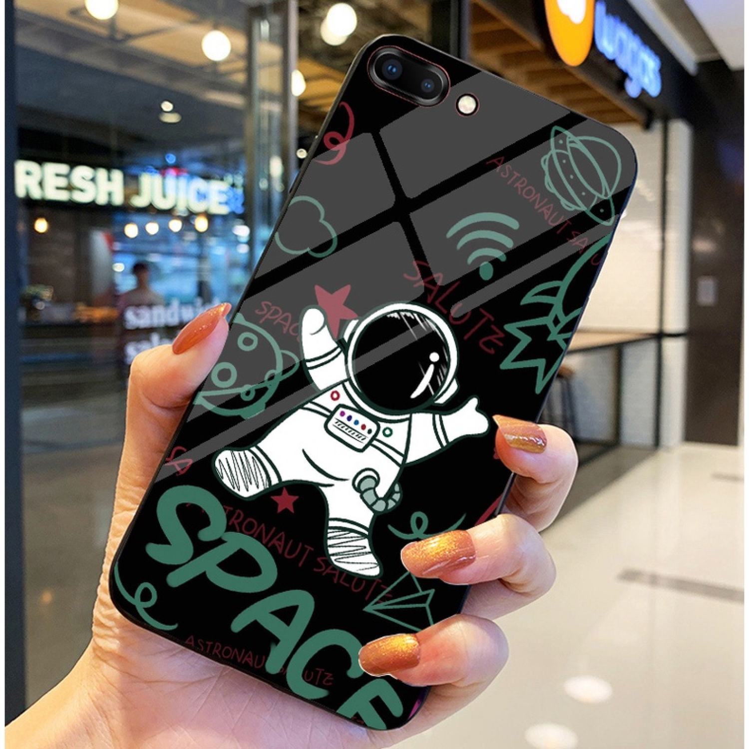 Ốp lưng oppo a3s, a12e, a5, realme c1 ốp kính bóng cao cấp phi hành gia